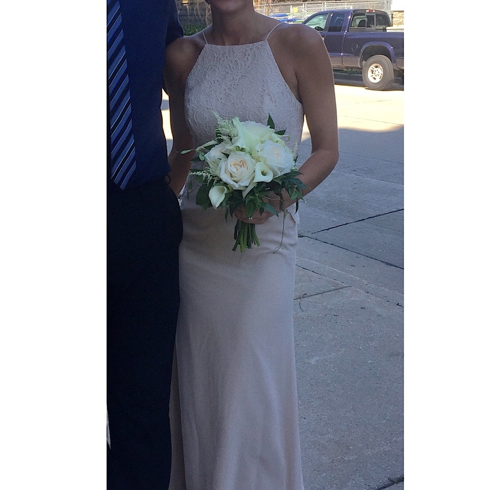 After Six - Full Length - Beige/Neutral (Lace & Chiffon) Bridesmaid Dress